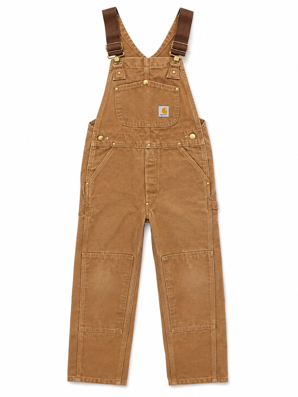 Carhartt Kids 10-12 Brown Duck Canvas Bib Overalls Workwear Double Knee